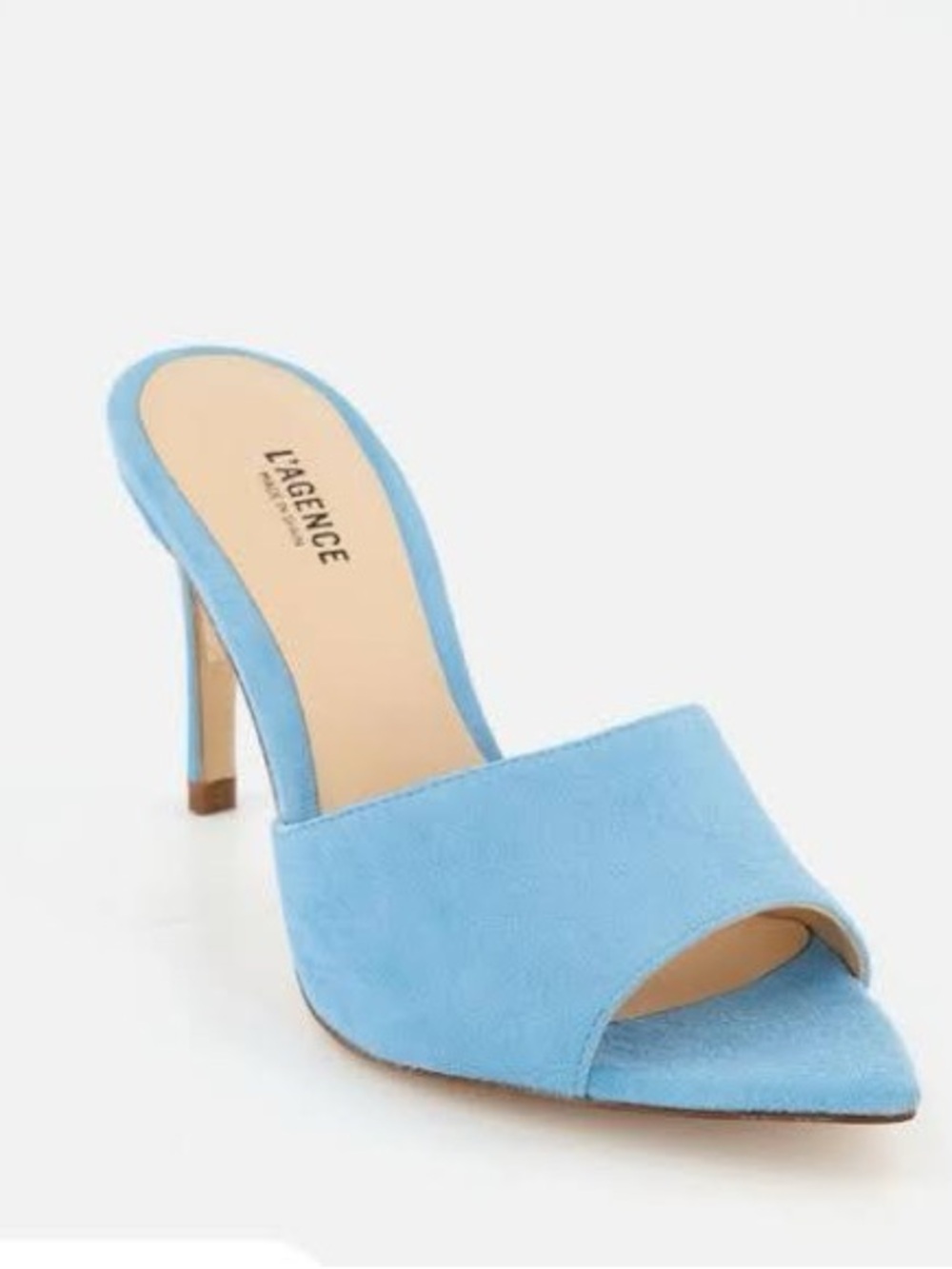 L'AGENCE Lolita Open Toe Suede Mules in Ocean